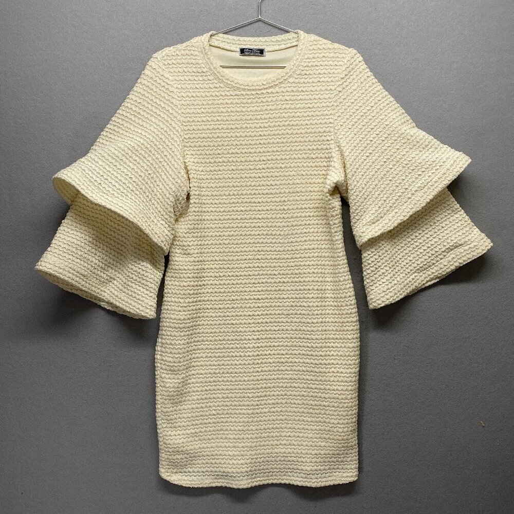 Lexi Drew Dress Womens Small Cream Party Bell Sleeve Soft Stretchy
